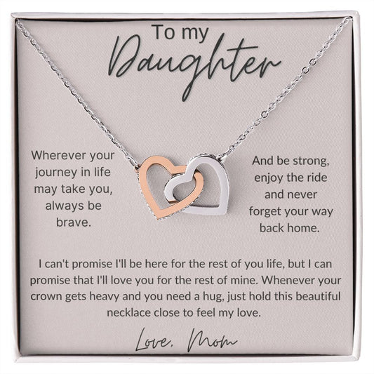 To My Daughter, Love Mom- Interlocking Hearts Necklace