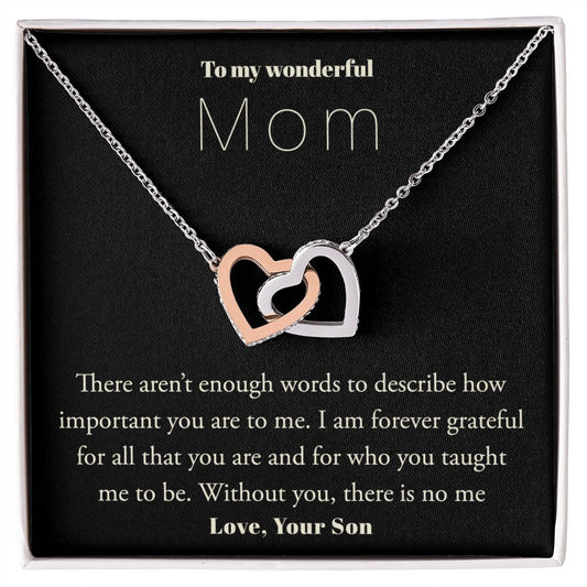 To My Wonderful Mom, Love Your Son- Interlocking Hearts Necklace